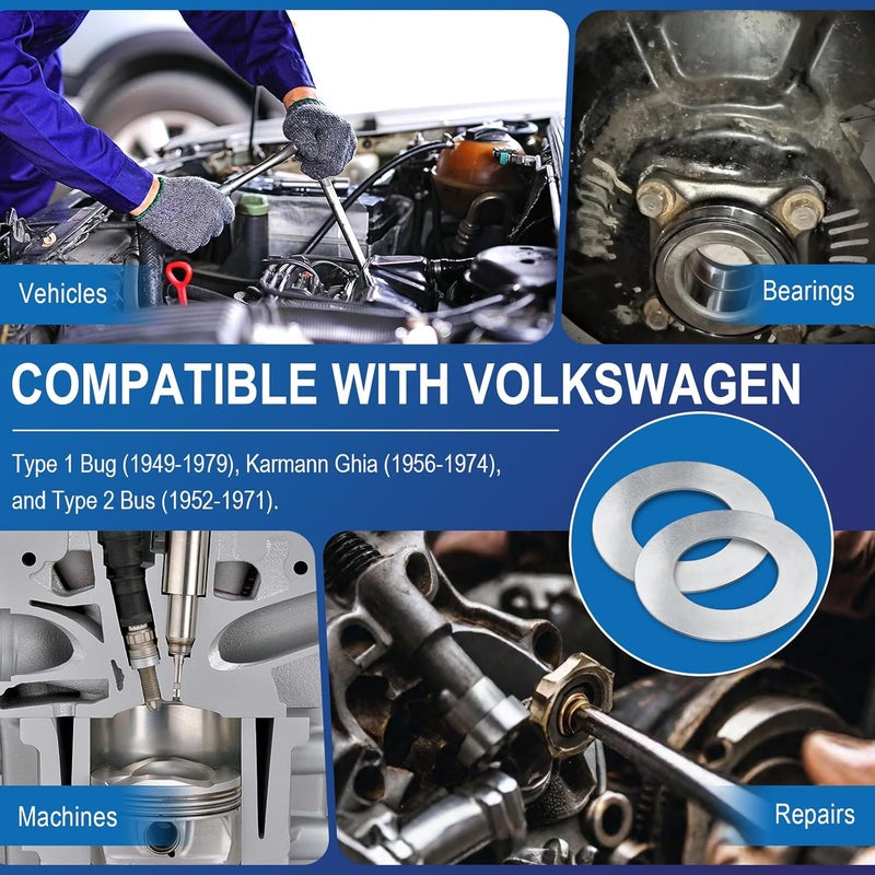Magluv 15 Pcs Alternator/Gen Pulley Shim Kit Compatible with Volkswagen Type 1 Bug (1949-1979), Karmann GHIA (1956-1974), Type 2 Bus (1952-1971), for Adjusting Pulley and Fan on Alternators/Generators - Image 2